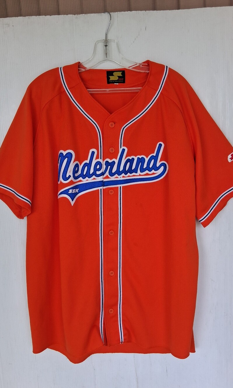 vintage SSK Nederland Baseball Jersey Men's Size 2XL Orange/Blue Trim